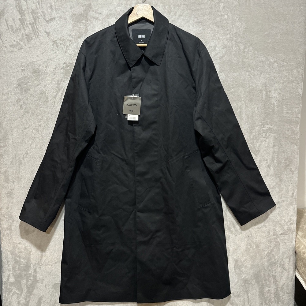 Uniqlo Blocktech Convertible Collar Coat Mens M Black Single Breasted Oversized